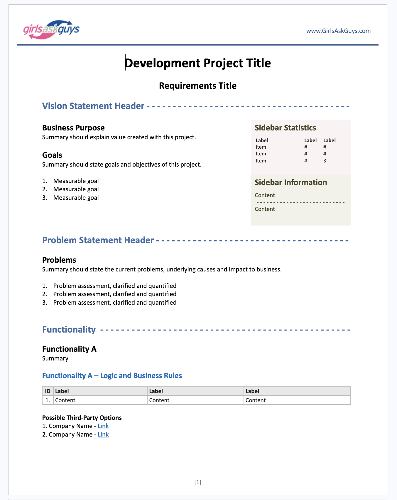 Development Requirements Template