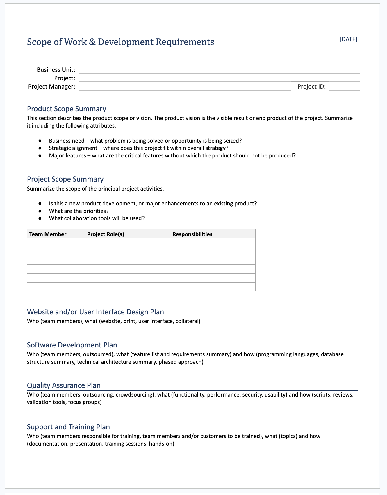 Project Scope and Requirements