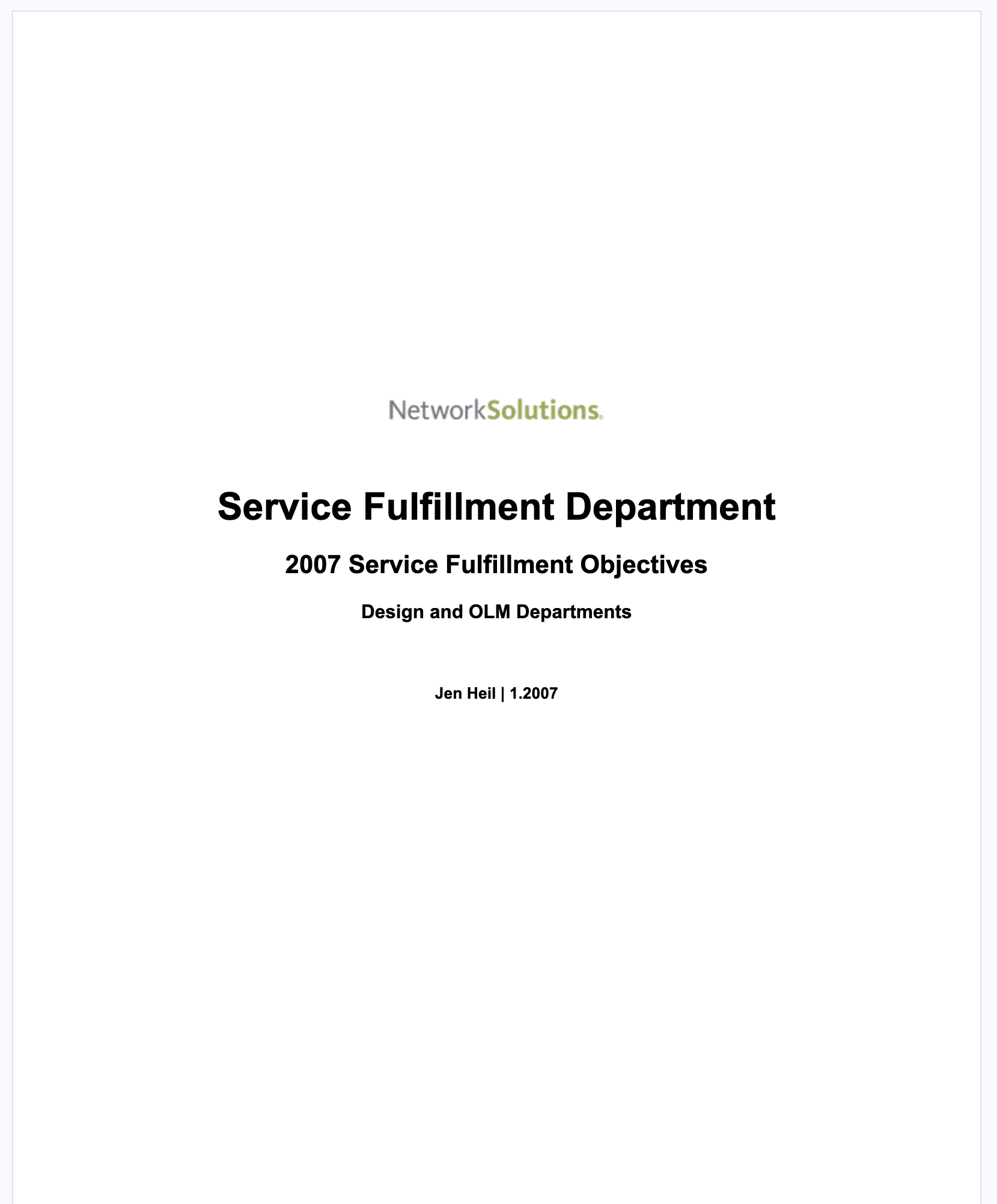 Service Fulfillment Objectives