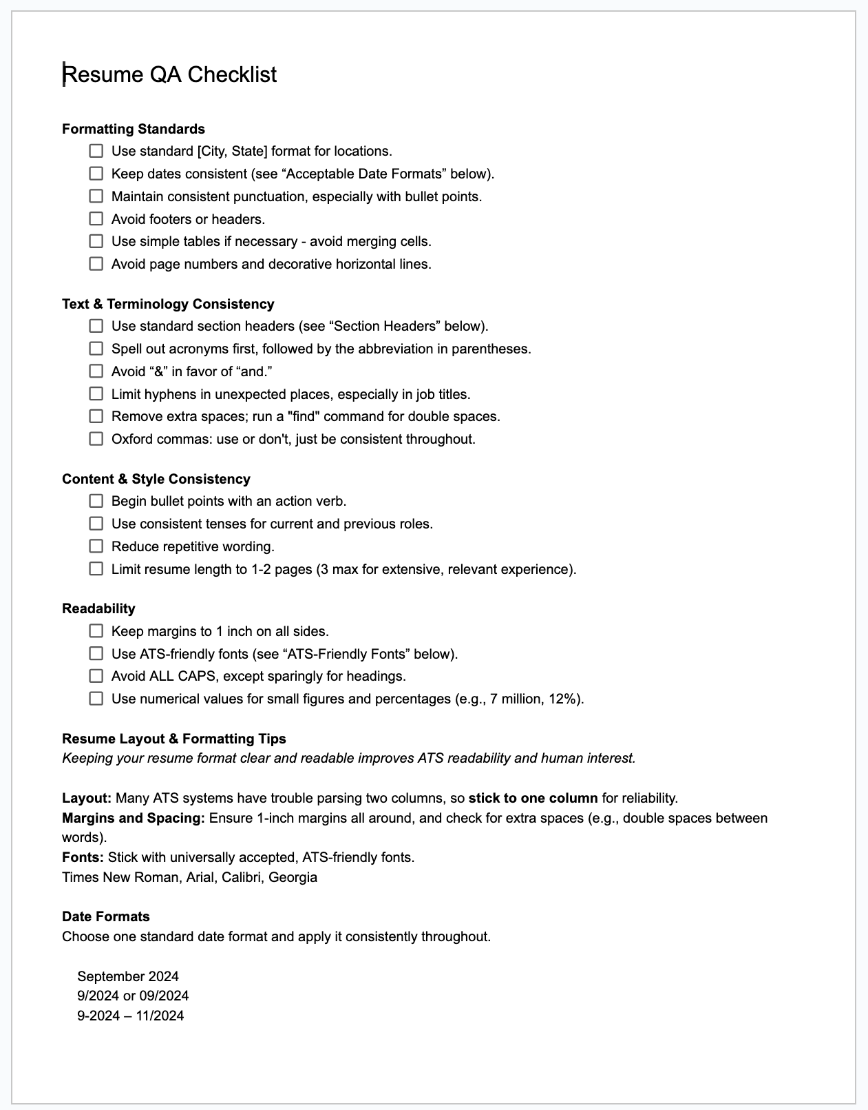 QA Checklist