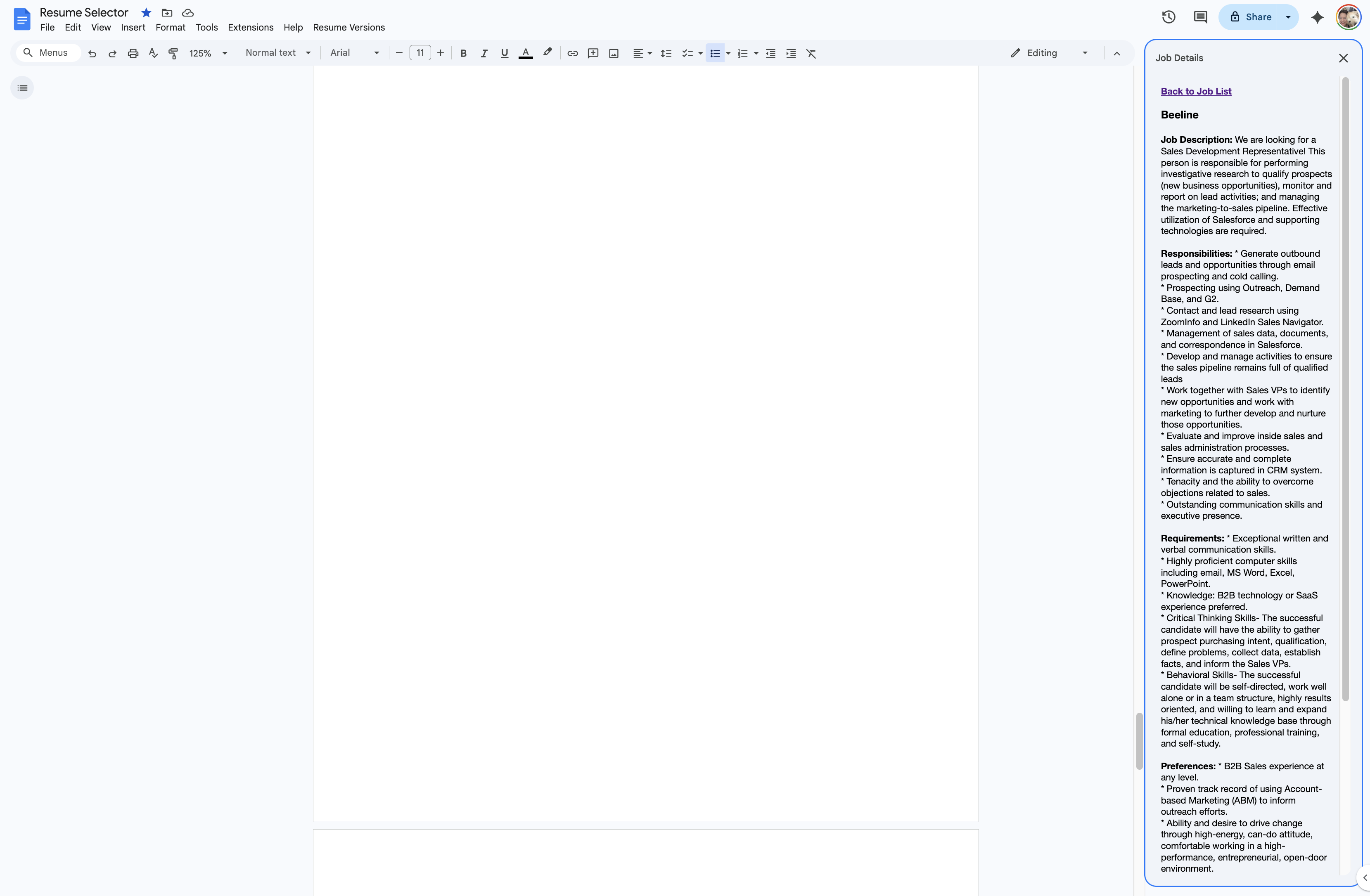 AI Resume Rewrite Sidebar
